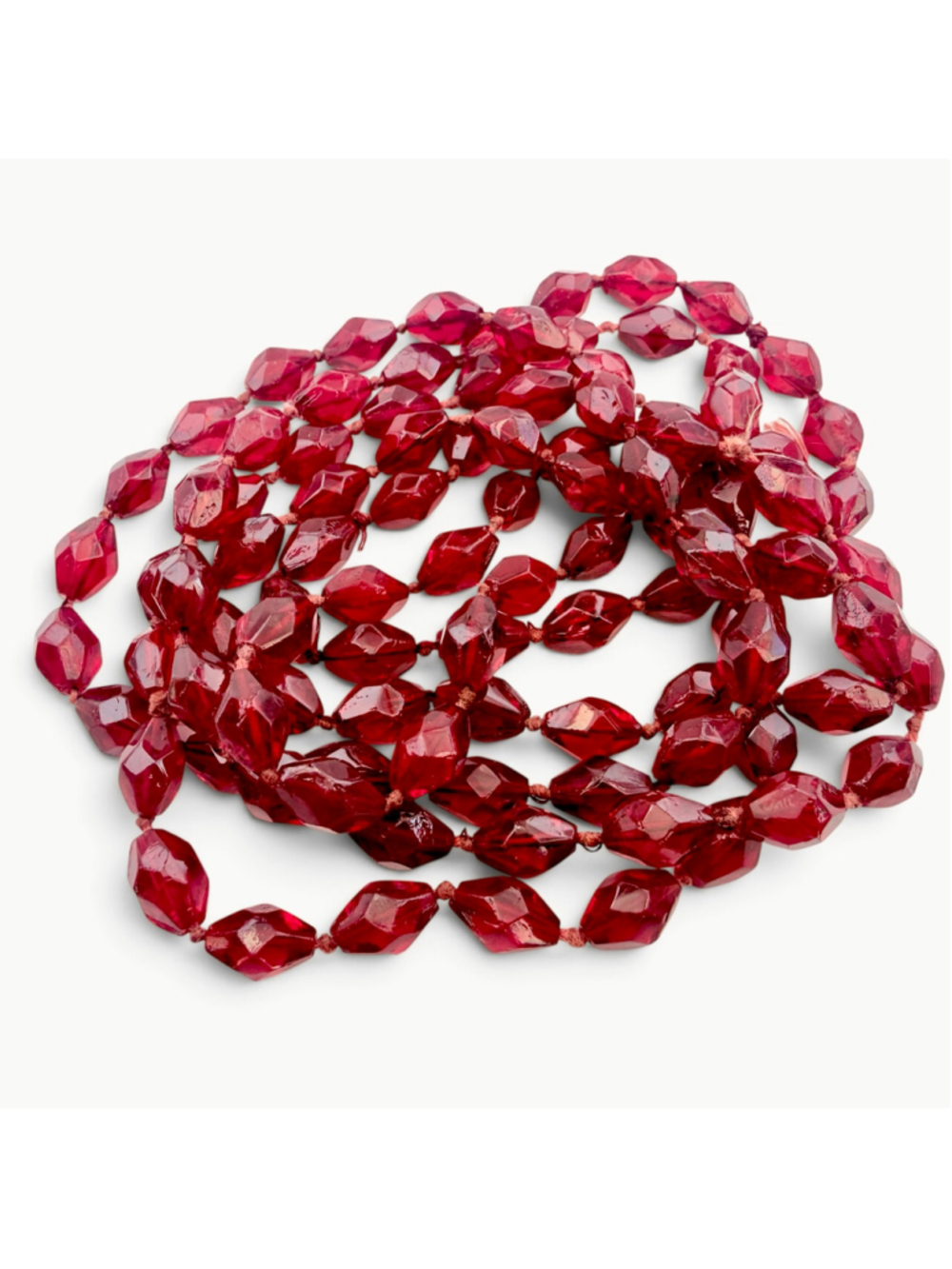 Vintage Czech Garnet Red Glass Necklace, 56 Inch Art Deco Flapper Sautoir